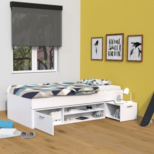 Bett TESSmit Nachttisch und Aufbewahrung/ Bett 90x200 - Weiß