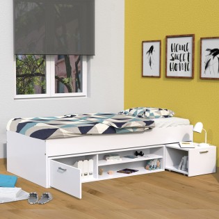 Bett mit Nachttisch und Aufbewahrung/ Bett 90x190 TESS - Weiß