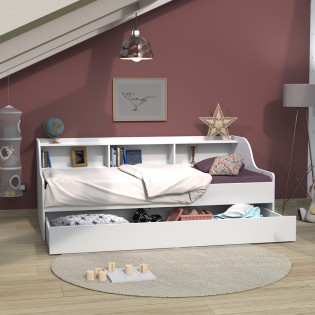 Ausziehbett PALMA mit Regal und Nischen/ Bett 2x90x190 - Weiß