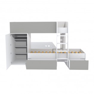 Etagenbett TWIN mit Schrank - Schubladen/ Etagenbett 90x190 - Weiß und Grau