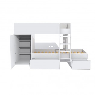 Etagenbett mit Schrank und Schubladen/ Bett 90x190 TWIN - Weiß