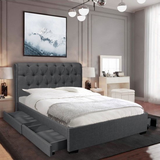 Cadre de lit 2 personnes DREAM en tissu gris anthracite - 160x200 cm