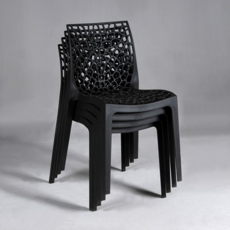 Lot de 4 chaises empilables effet cannage Bertille Métal Or et Velours Noir