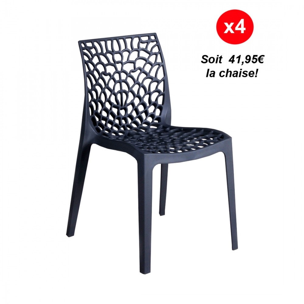 Lot de 2 chaises empilables piètement acier noir revêtement tissu aspect  lin gris