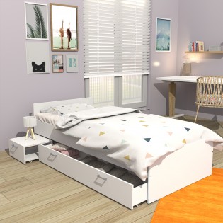 Bett TWIST mit Nachttisch und Schublade/ Bett 90X190 - Weiß