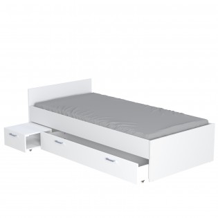Bett TWIST mit Nachttisch und Schublade/ Bett 90X190 - Weiß