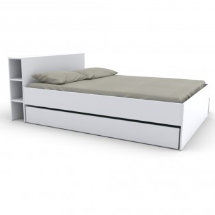 Bett mit Hopfteil und Schublade RIGA/ Bett 140x190 - Weiß