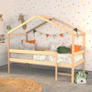 Hausbett MIKA mit Lattenrost/ Kinderbett 90x190 - Naturholz