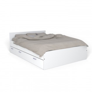 Bett TWIST mit Nachttisch und Schublade/ Bett 140x190 - Weiß