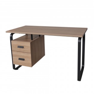 Schreibtisch PEARL mit Schubladen/ Eiche dekor und schwarzes Metall