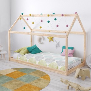 Hausbett PANDA mit Lattenrost / Kinderbett 70x140 cm - Naturholz