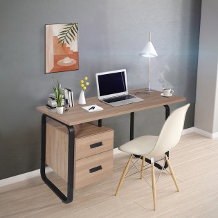 Schreibtisch PEARL mit Schubladen/ Eiche dekor und schwarzes Metall