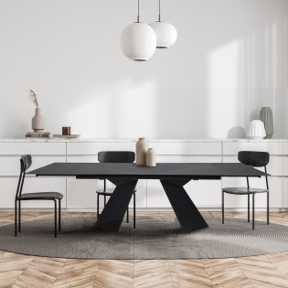 Tisch PALACIO mit 2 Verlängerungen/ / Tisch 160x90 Steinfinish schwarz marmorierteffect.