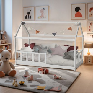 Hausbett KIWI mit Lattenrost/ Kinderbett 90x190 - Weiß
