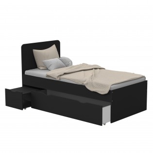 Bett ZENIA mit Nachttisch und Schublade/ Bett 90x190 - Schwarz