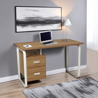 Schreibtisch mit Schubladen PEARL/ Eiche dekor und Metall Weiß