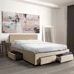 Lit LUGANO 140x190 + 1 sommier + 4 tiroirs / Beige