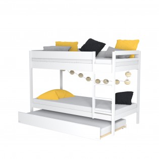 ETAGENBETT WALLY mit Schublade-Bett/ 3x 90x190 - Weiß