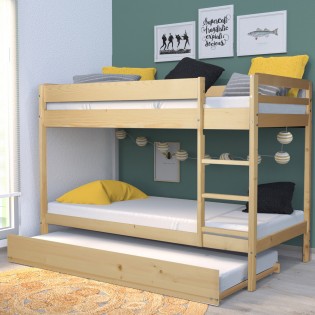 ETAGENBETT WALLY mit Schublade-Bett/ 3x 90x190 - Massivholz