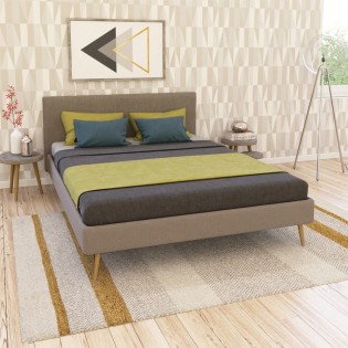 Lit FJORD 140x190 tissu + 1 sommier + 1 matelas CASSIE / Beige