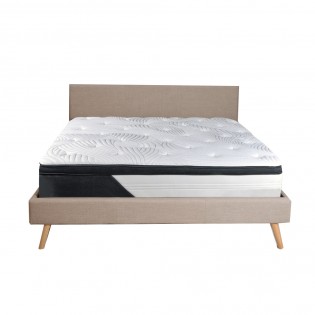 Lit FJORD 140x190 tissu + 1 sommier + 1 matelas CASSIE / Beige