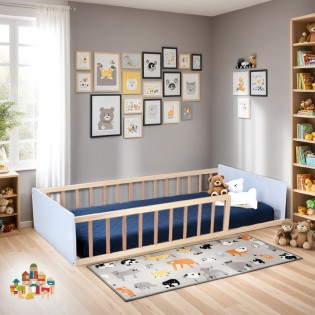 Kinderbett PILOU mit Lattenrost / Kinderbett 90x190 - Weiß und helles Holz