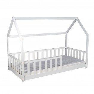 Lit cabane Kiwi 90x190 avec sommier et matelas /Blanc